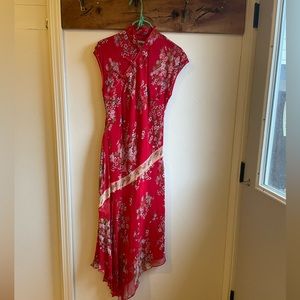 Silk bias cut red kimono dress